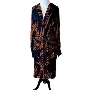 MURRAY ARBEID Vntg 80’s Brown&Black Animal print Silk plunge long Sleeve Dress